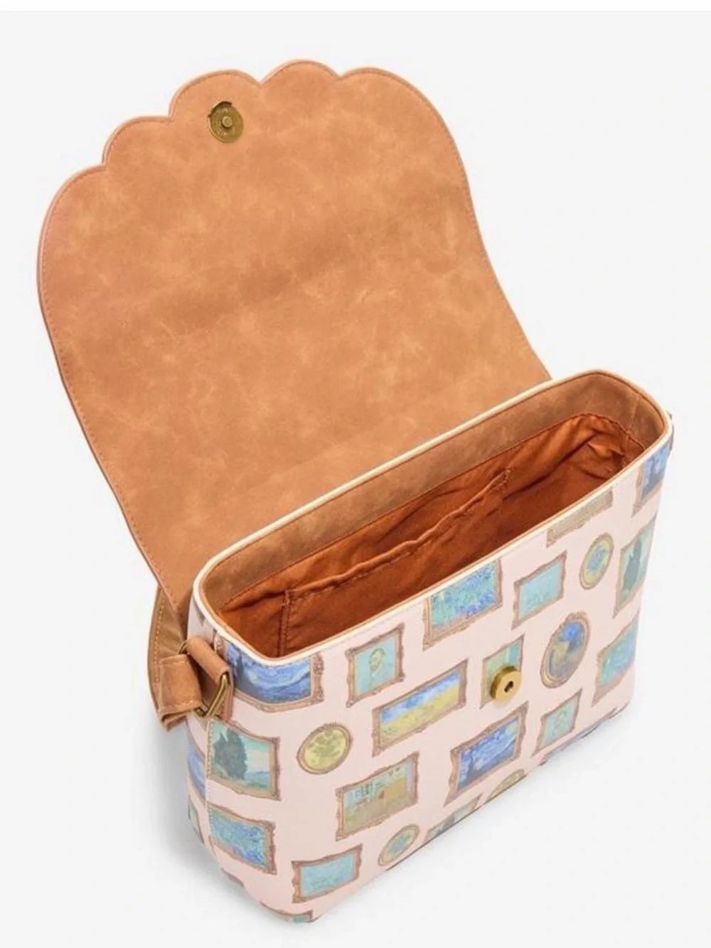 Van Gogh Art Print Crossbody Satchel - Tan and Pink